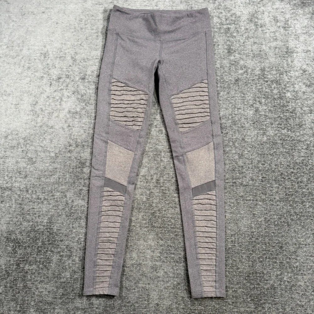 Alo Yoga Moto Leggings Charcoal Gray Heathered Mesh Detail Size XS Athletic